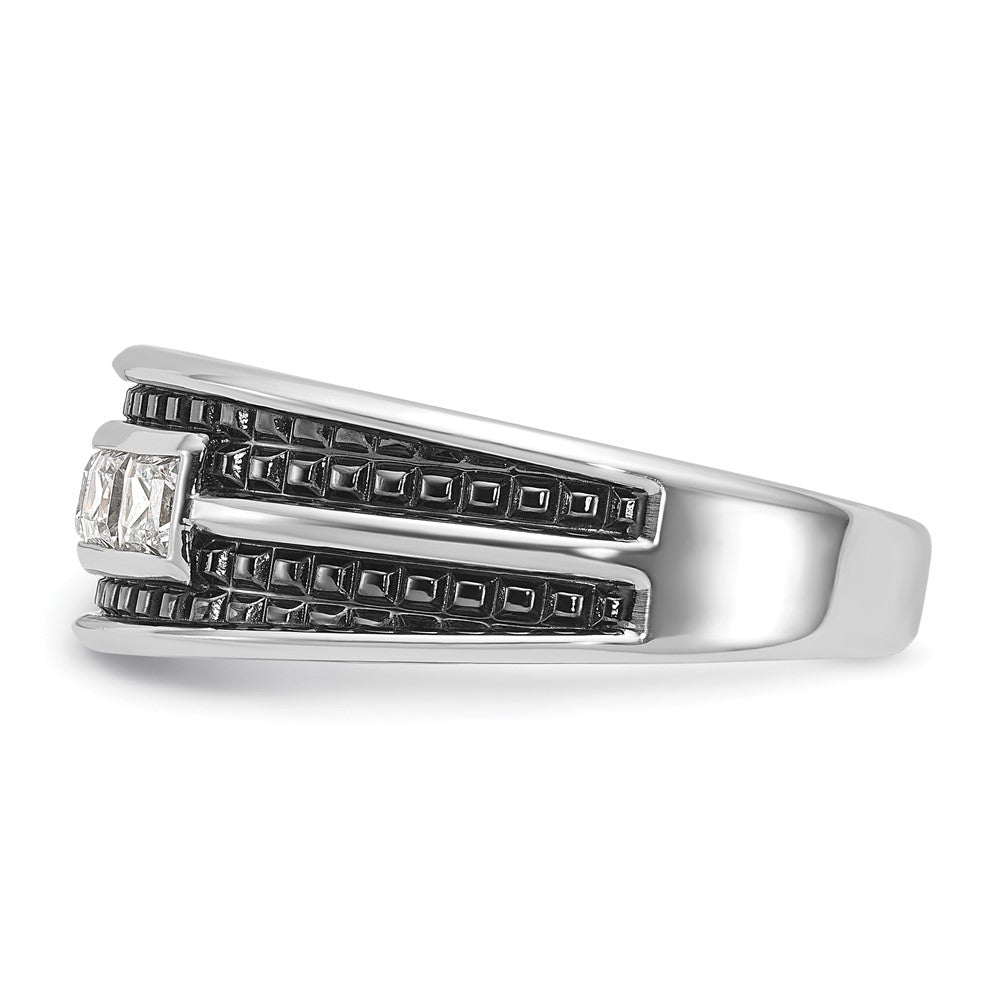 14k White Gold with Black Rhodium Men's Polished and Textured Square 5-Stone 3/4 Carat AA Quality Diamond Ring