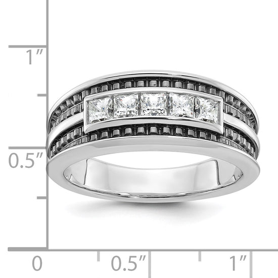 IBGoodman 14k White Gold Men's Polished and Textured Square 5-Stone Ring Mounting
