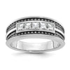 14k White Gold with Black Rhodium Men's Polished and Textured Square 5-Stone 3/4 Carat AA Quality Diamond Ring