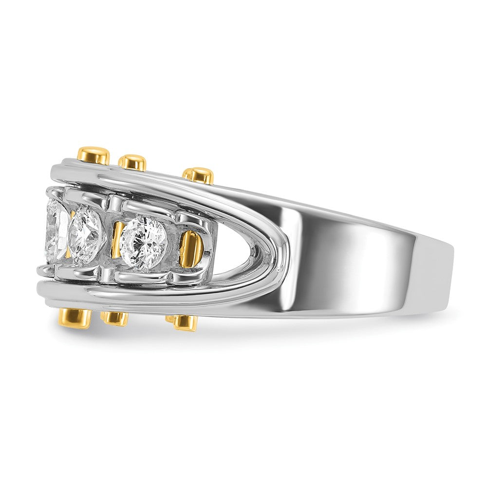 14k Two-tone Men's Polished and Cut-Out 5-Stone 1 Carat AA Quality Diamond Ring