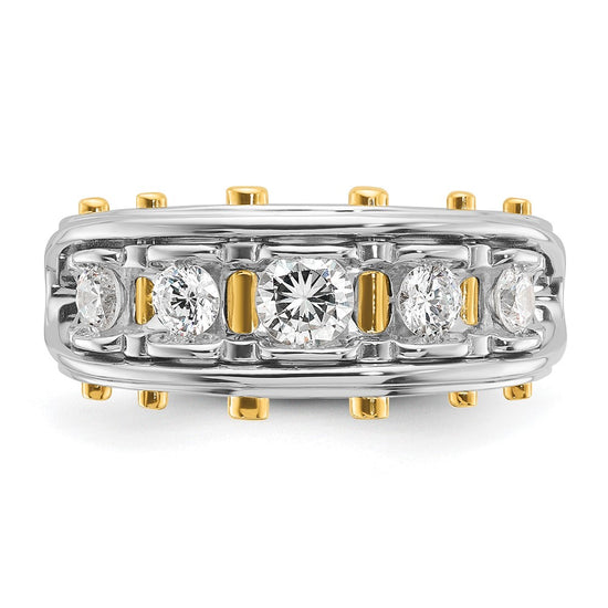 14k Two-tone Men's Polished and Cut-Out 5-Stone 1 Carat AA Quality Diamond Ring