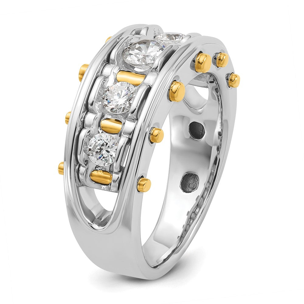 14k Two-tone Men's Polished and Cut-Out 5-Stone 1 Carat AA Quality Diamond Ring