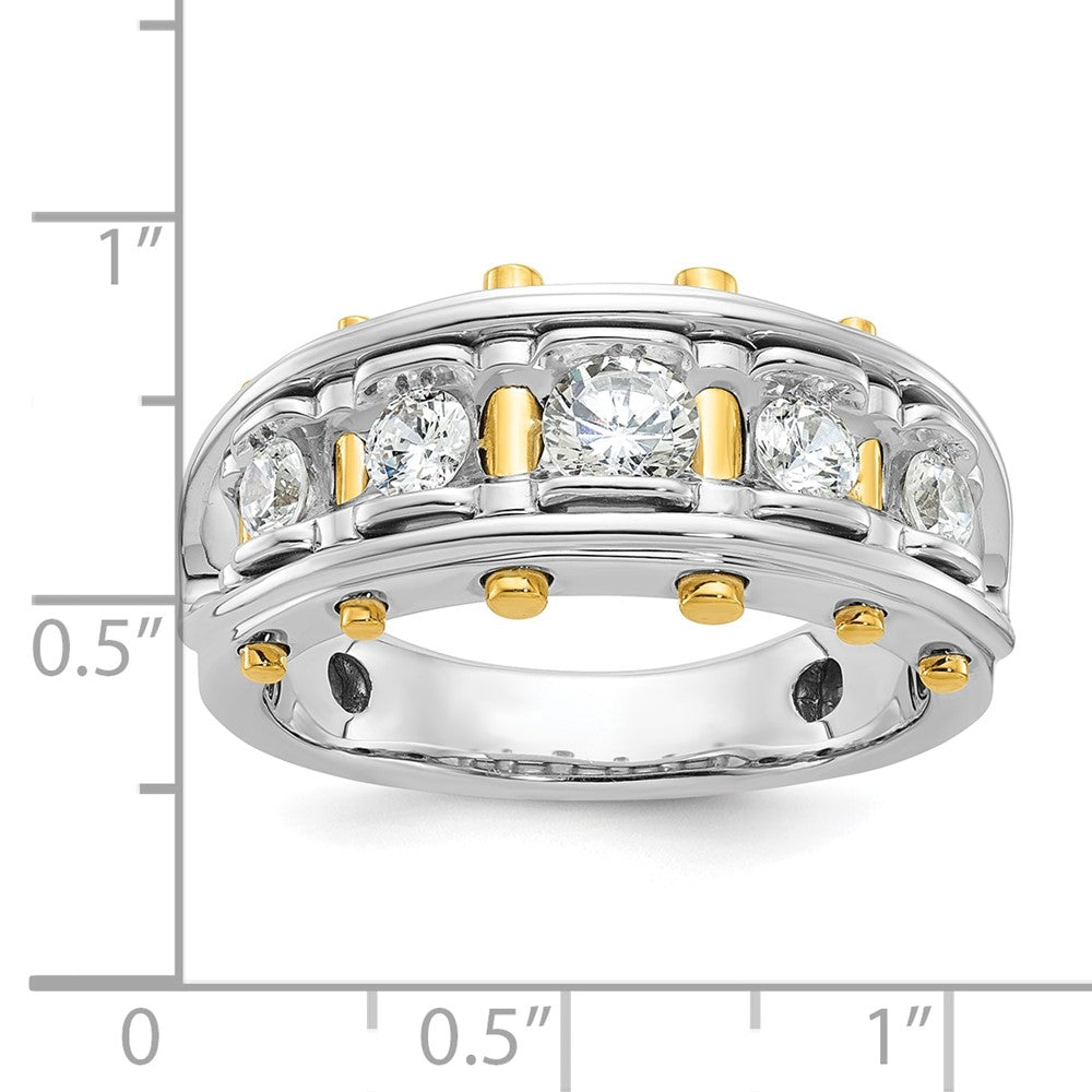 14k Two-tone Men's Polished and Cut-Out 5-Stone 1 Carat AA Quality Diamond Ring