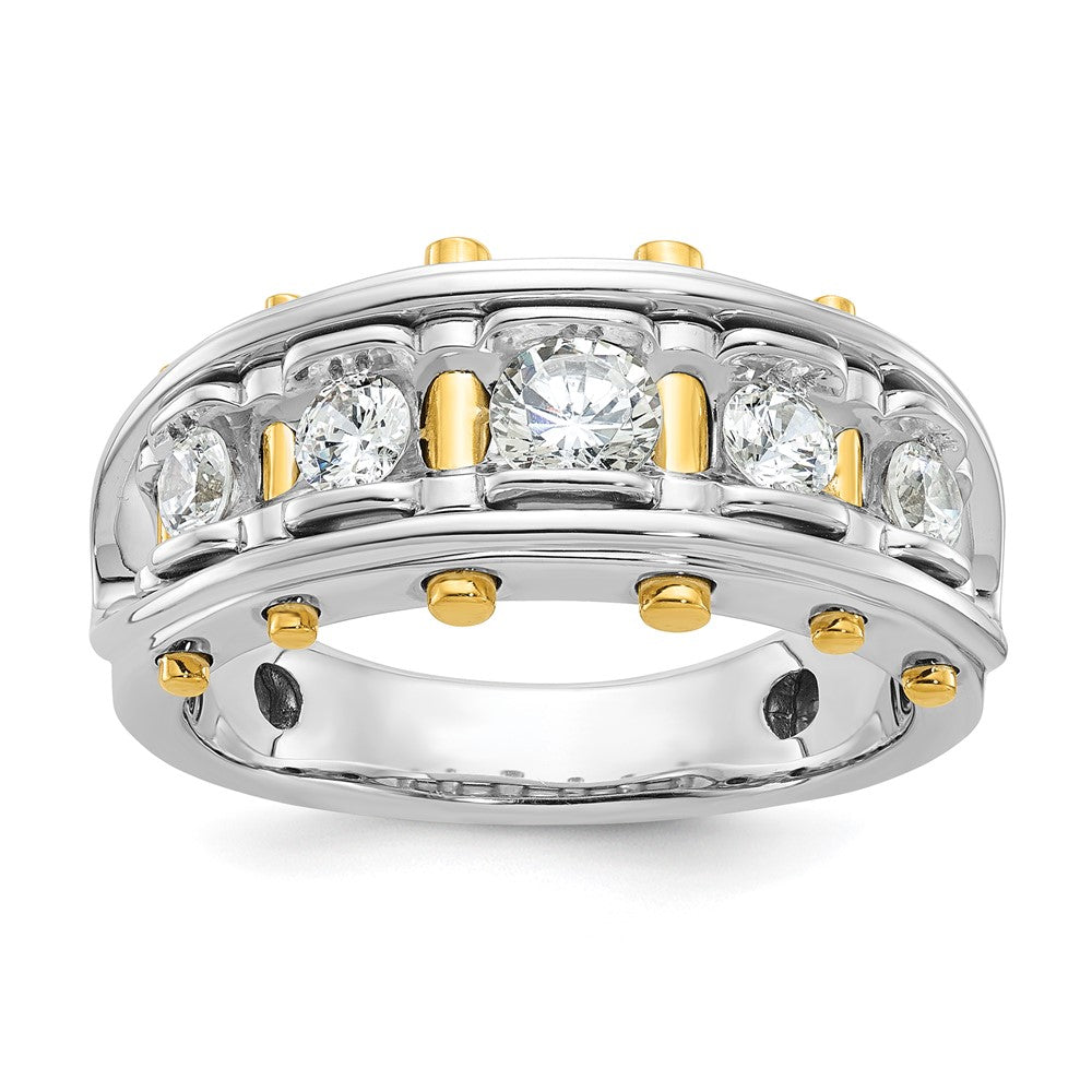 14k Two-tone Men's Polished and Cut-Out 5-Stone 1 Carat AA Quality Diamond Ring