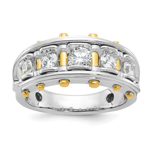 14k Two-tone Men's Polished and Cut-Out 5-Stone 1 Carat AA Quality Diamond Ring