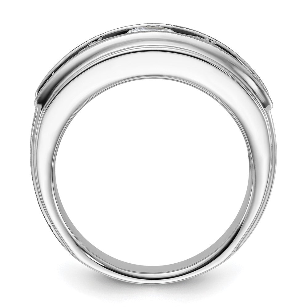True Origin IBGoodman 14k White Gold 3 1/2 carat Lab Grown Diamond VS+ F+ Five Stone Complete Polished Brushed and Grooved Men's Ring