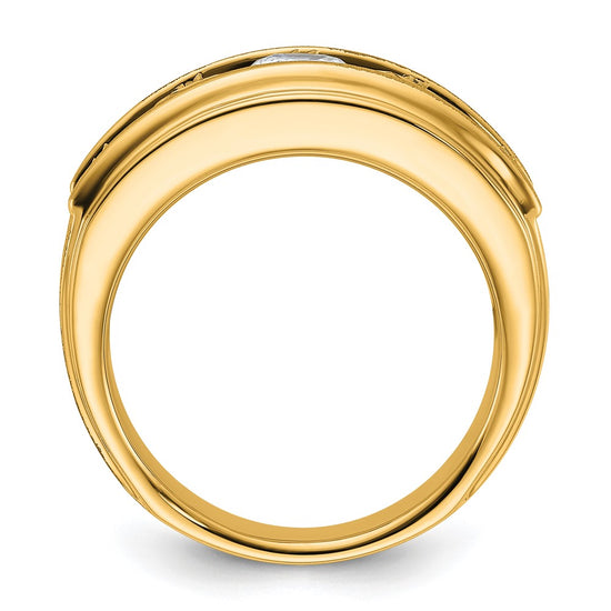 True Origin IBGoodman 14k 3 1/2 carat Lab Grown Diamond VS+ F+ Five Stone Complete Polished Brushed and Grooved Men's Ring