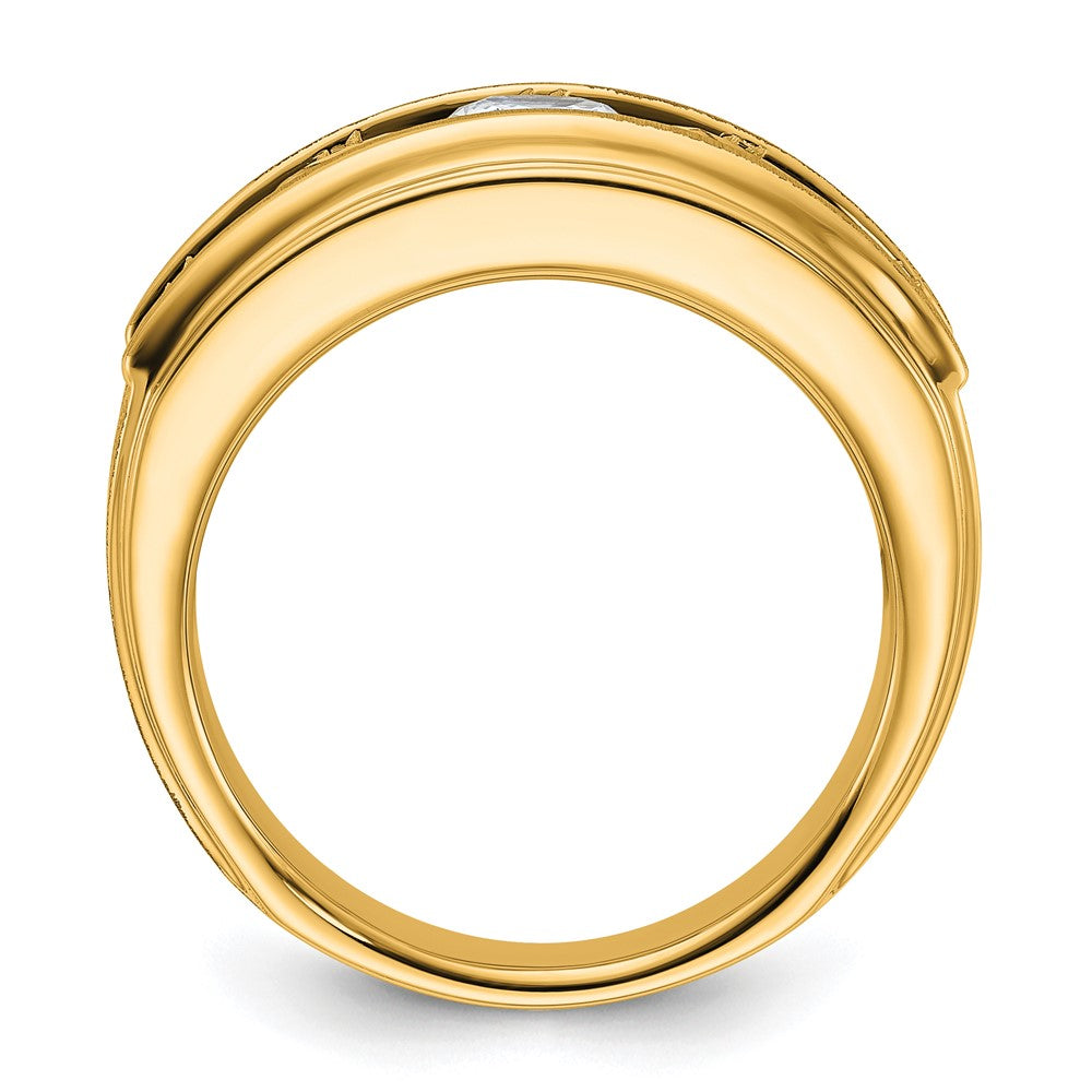 True Origin IBGoodman 14k 3 1/2 carat Lab Grown Diamond VS+ F+ Five Stone Complete Polished Brushed and Grooved Men's Ring