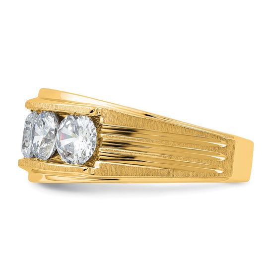 True Origin IBGoodman 14k 3 1/2 carat Lab Grown Diamond VS+ F+ Five Stone Complete Polished Brushed and Grooved Men's Ring