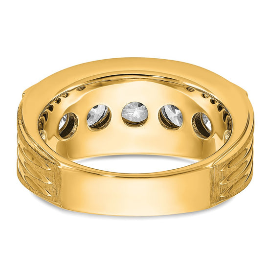 True Origin IBGoodman 14k 3 1/2 carat Lab Grown Diamond VS+ F+ Five Stone Complete Polished Brushed and Grooved Men's Ring