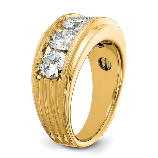 True Origin IBGoodman 14k 3 1/2 carat Lab Grown Diamond VS+ F+ Five Stone Complete Polished Brushed and Grooved Men's Ring