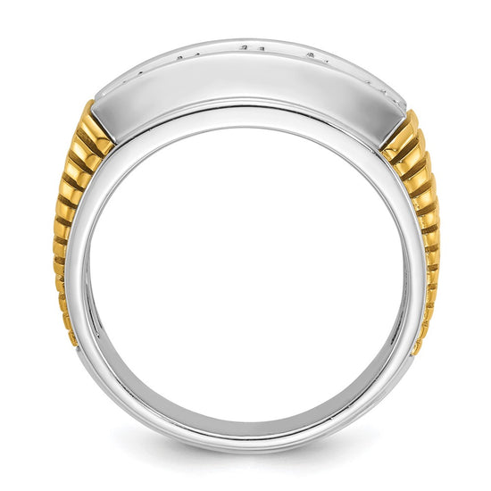14k Two-tone Men's Polished and Textured 5-Stone 1 Carat AA Quality Diamond Ring