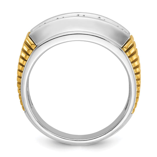 14k Two-tone Men's Polished and Textured 5-Stone 1 Carat AA Quality Diamond Ring