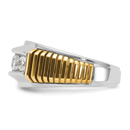 14k Two-tone Men's Polished and Textured 5-Stone 1 Carat AA Quality Diamond Ring