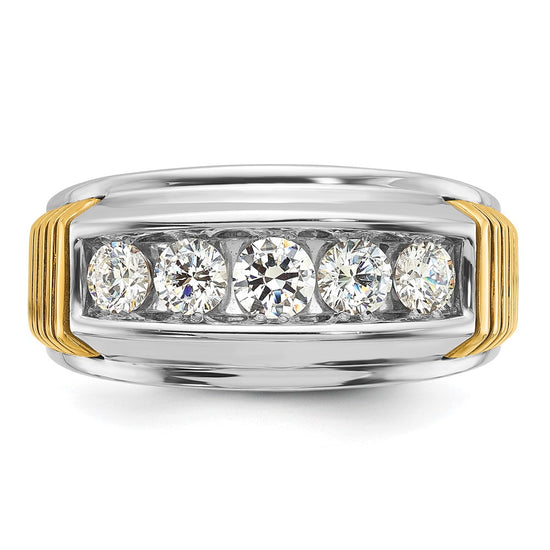 14k Two-tone Men's Polished and Textured 5-Stone 1 Carat AA Quality Diamond Ring
