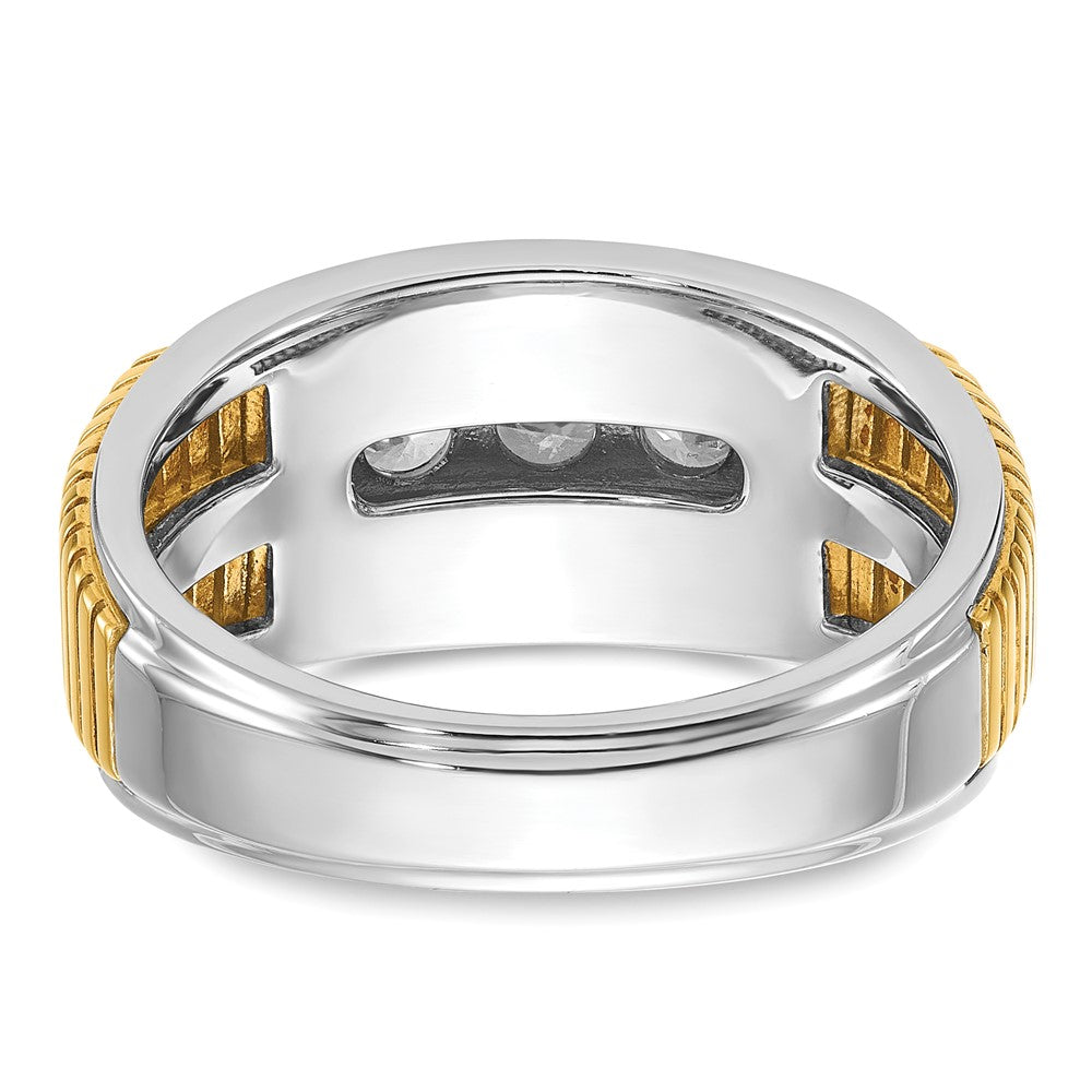14k Two-tone Men's Polished and Textured 5-Stone 1 Carat AA Quality Diamond Ring
