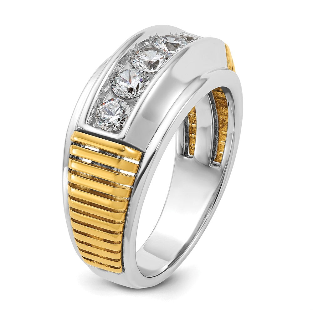 14k Two-tone Men's Polished and Textured 5-Stone 1 Carat AA Quality Diamond Ring