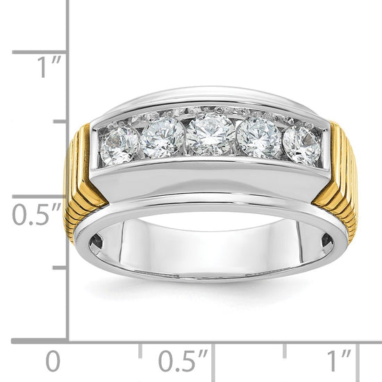 14k Two-tone Men's Polished and Textured 5-Stone 1 Carat AA Quality Diamond Ring
