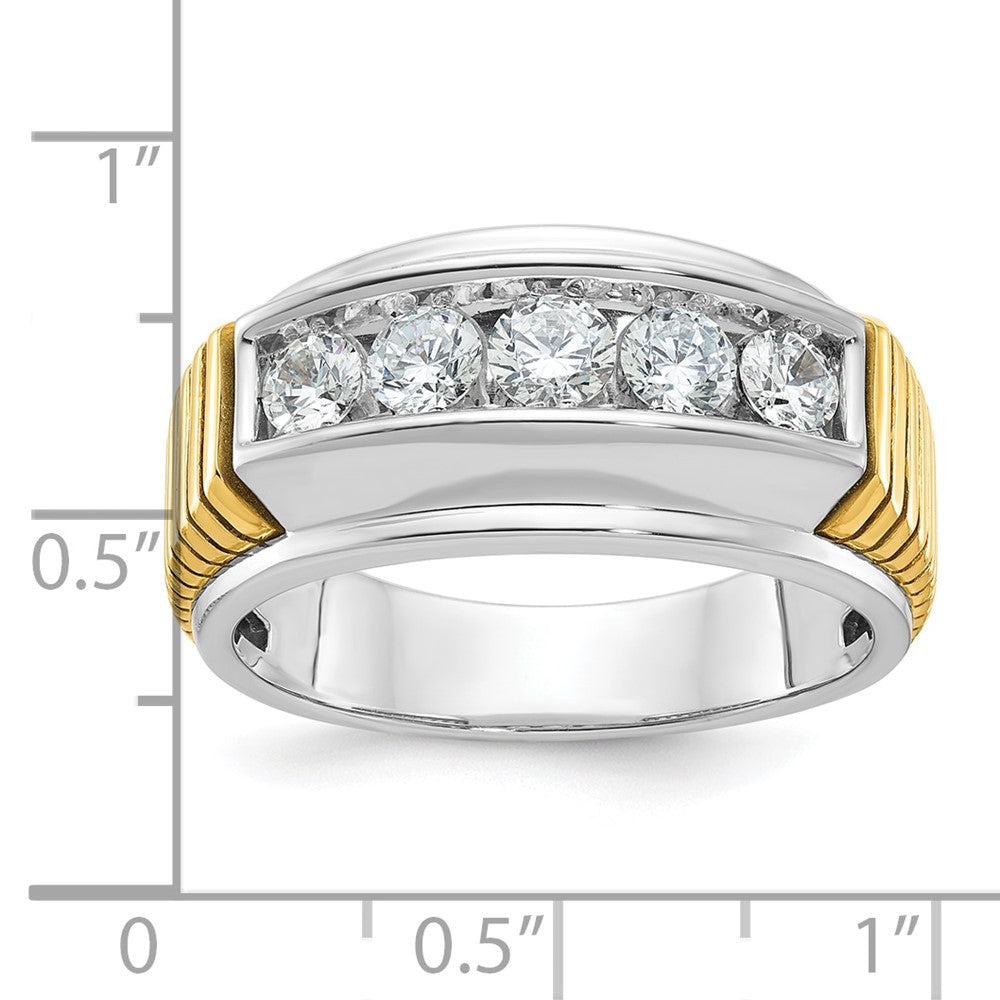 14k Two-tone Men's Polished and Textured 5-Stone 1 Carat AA Quality Diamond Ring