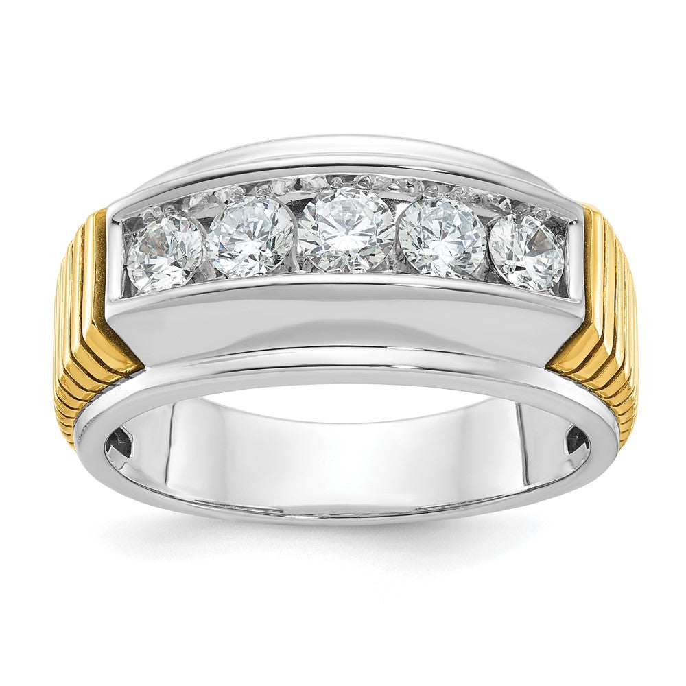 14k Two-tone Men's Polished and Textured 5-Stone 1 Carat AA Quality Diamond Ring