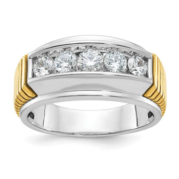 14k Two-tone Men's Polished and Textured 5-Stone 1 Carat AA Quality Diamond Ring