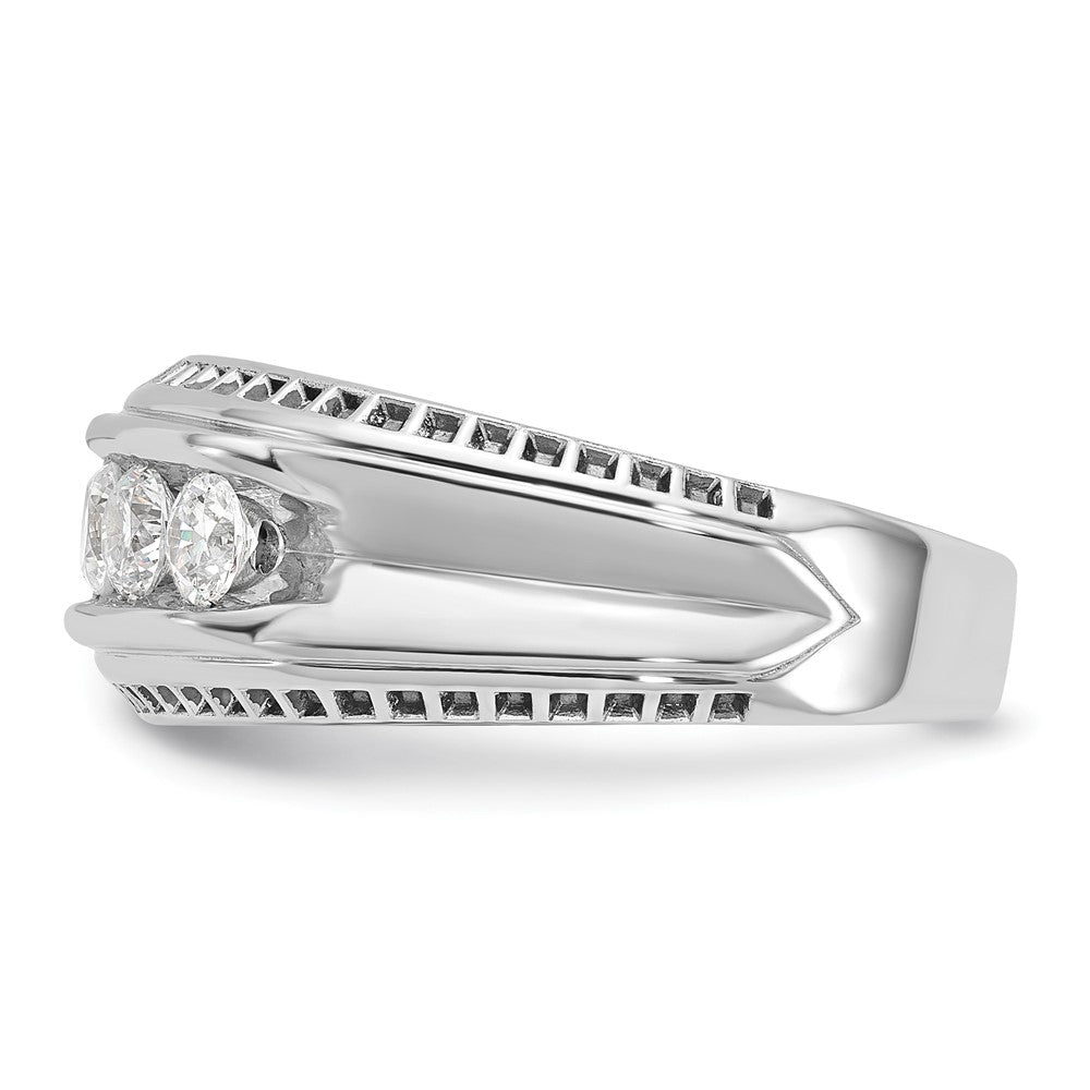 14k White Gold with Black Rhodium Men's Polished and Textured 5-Stone 1 Carat AA Quality Diamond Ring