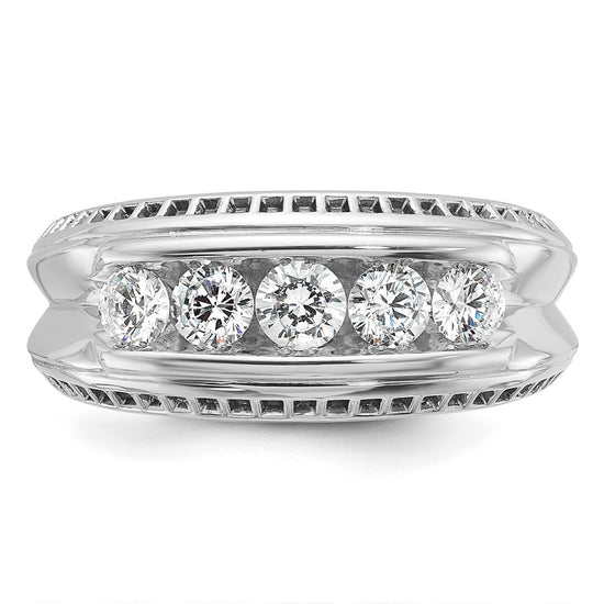 14k White Gold with Black Rhodium Men's Polished and Textured 5-Stone 1 Carat AA Quality Diamond Ring