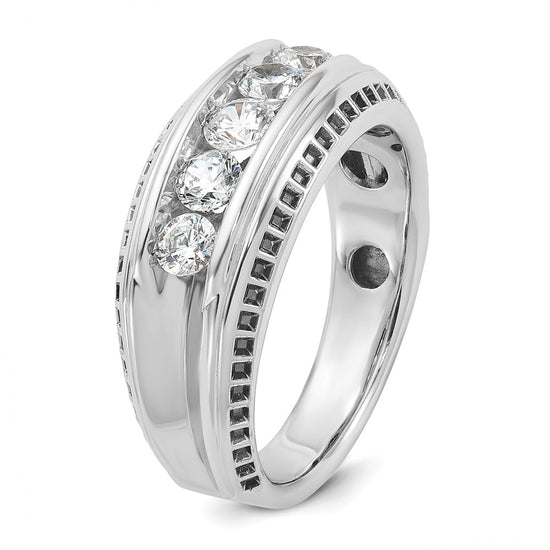 14k White Gold with Black Rhodium Men's Polished and Textured 5-Stone 1 Carat AA Quality Diamond Ring