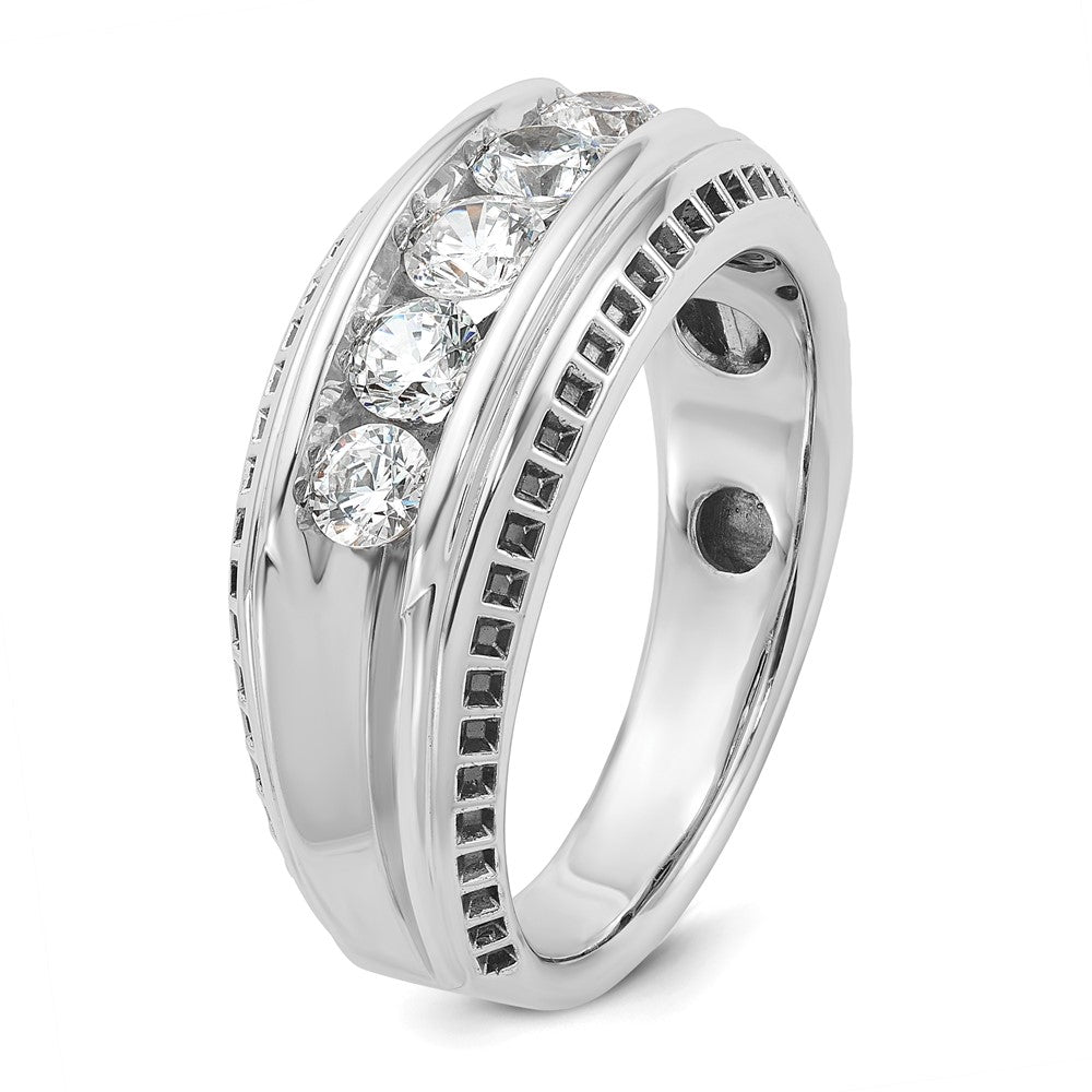 14k White Gold with Black Rhodium Men's Polished and Textured 5-Stone 1 Carat AA Quality Diamond Ring