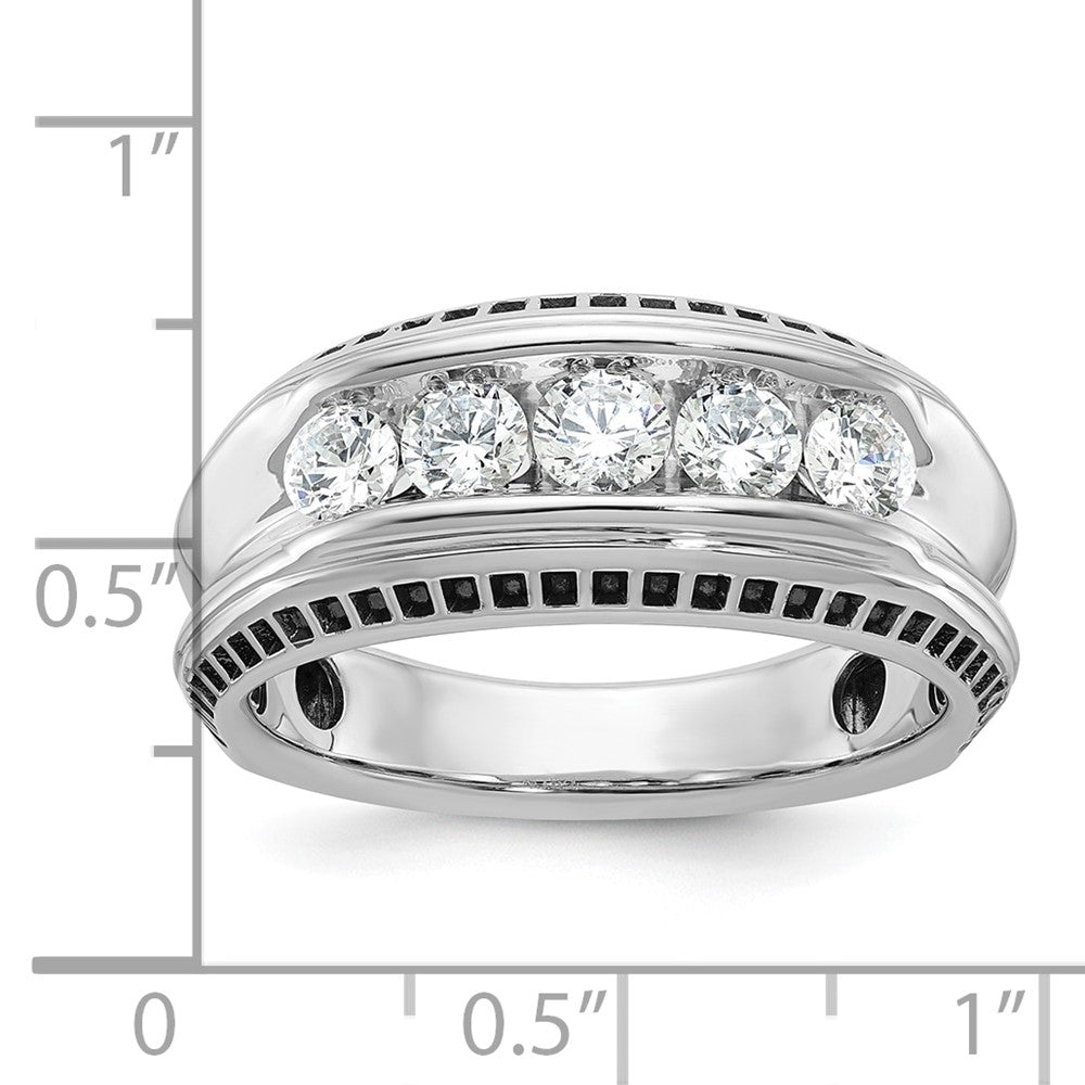 14k White Gold with Black Rhodium Men's Polished and Textured 5-Stone 1 Carat AA Quality Diamond Ring