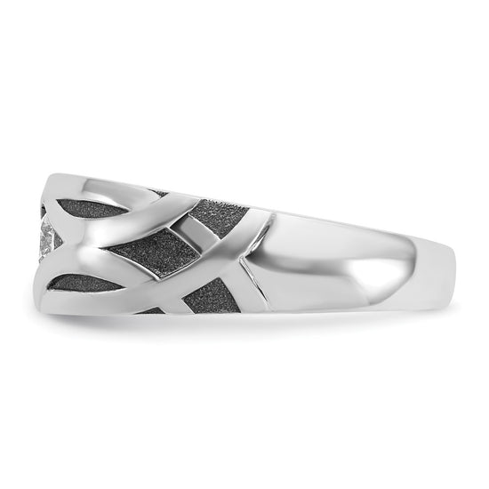 IBGoodman 14k White Gold with Black Rhodium Men's Polished Satin and Grooved 3/8 Carat AA Quality Diamond Ring