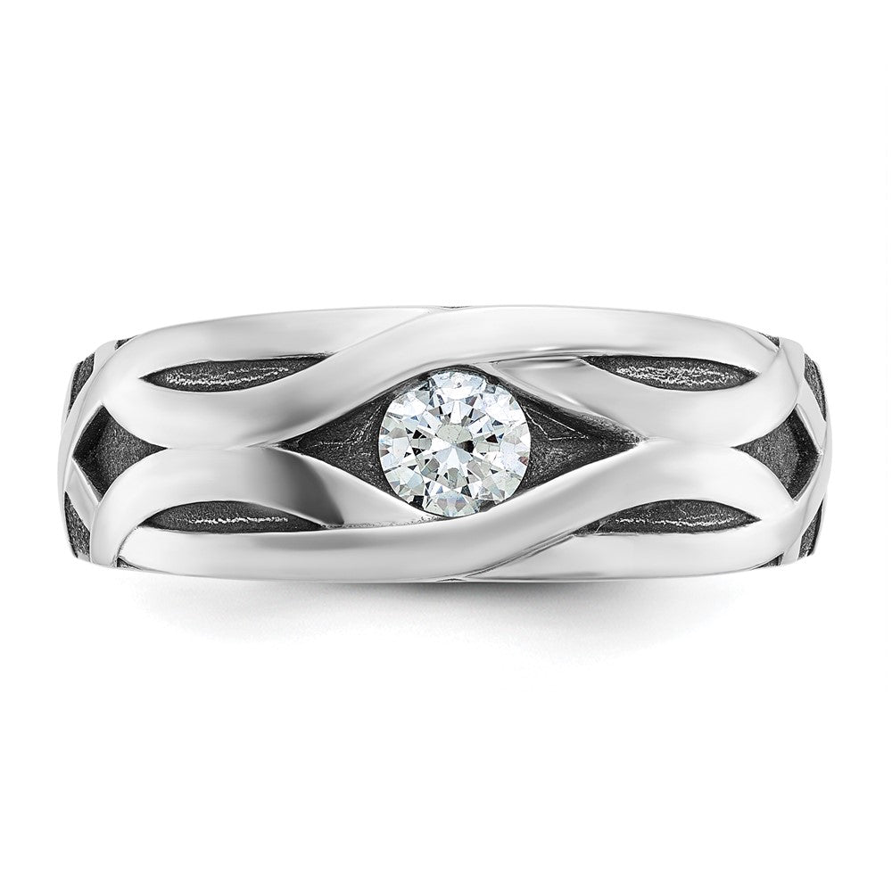 IBGoodman 14k White Gold with Black Rhodium Men's Polished Satin and Grooved 3/8 Carat AA Quality Diamond Ring