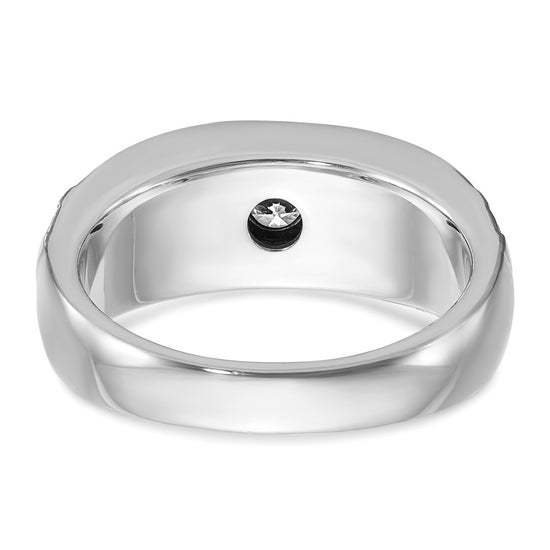 IBGoodman 14k White Gold with Black Rhodium Men's Polished Satin and Grooved 3/8 Carat AA Quality Diamond Ring