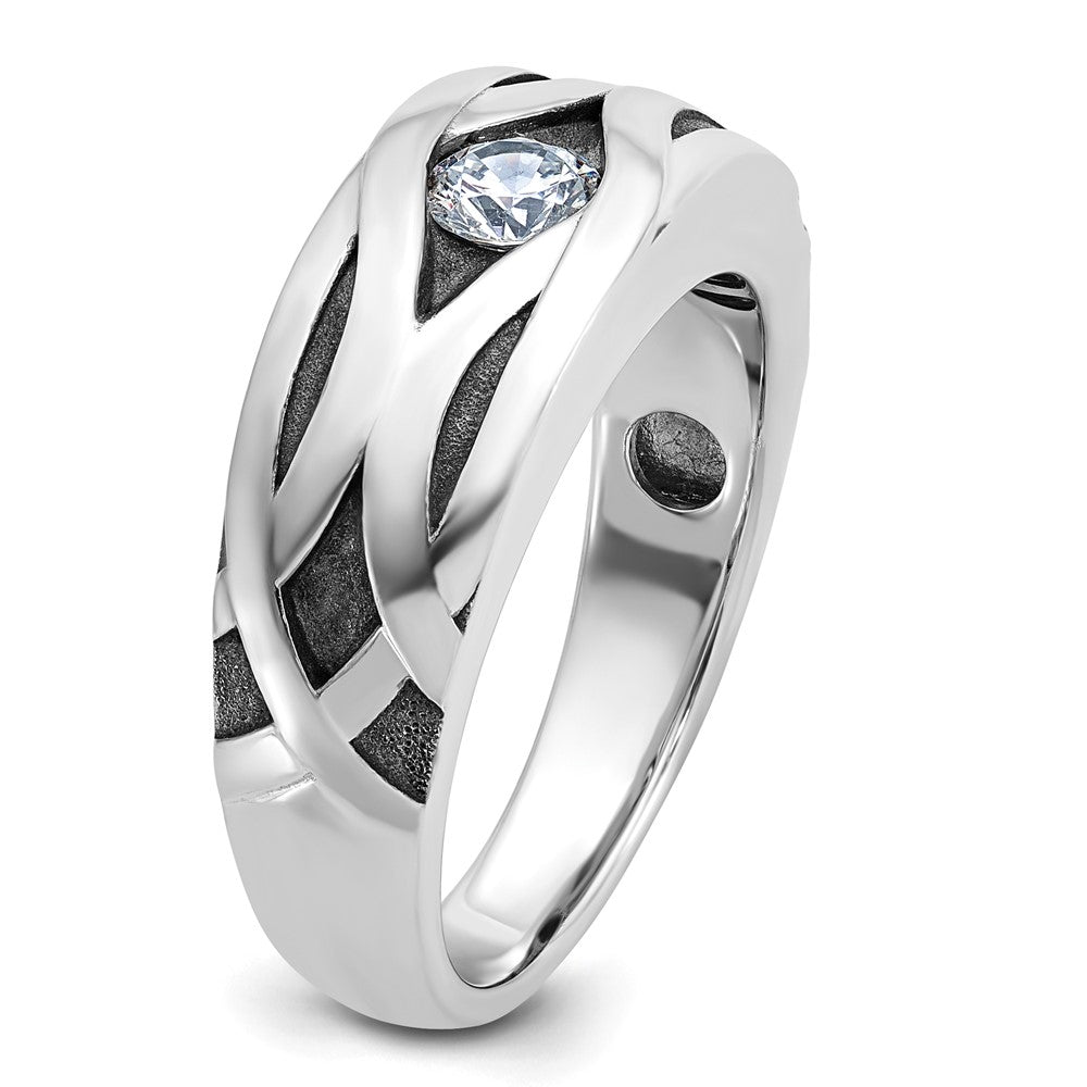 IBGoodman 14k White Gold with Black Rhodium Men's Polished Satin and Grooved 3/8 Carat AA Quality Diamond Ring