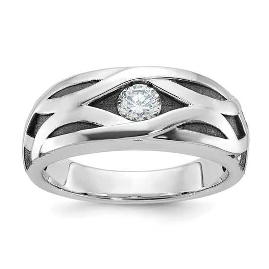 IBGoodman 14k White Gold Men's Polished Satin and Grooved Ring Mounting