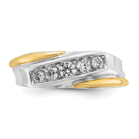 14k Two-tone Men's Polished and Grooved 5-Stone 1/2 Carat AA Quality Diamond Ring