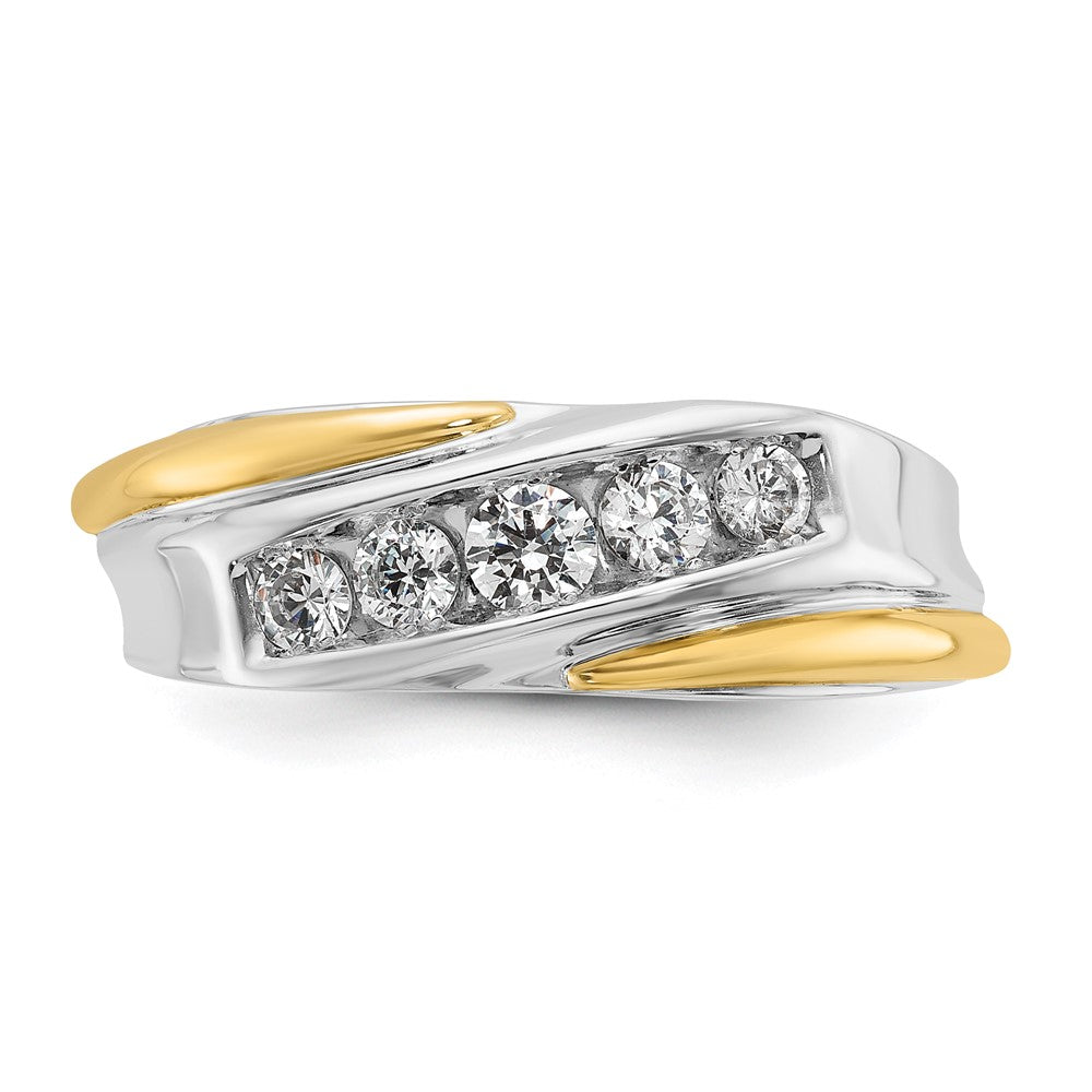 14k Two-tone Men's Polished and Grooved 5-Stone 1/2 Carat AA Quality Diamond Ring