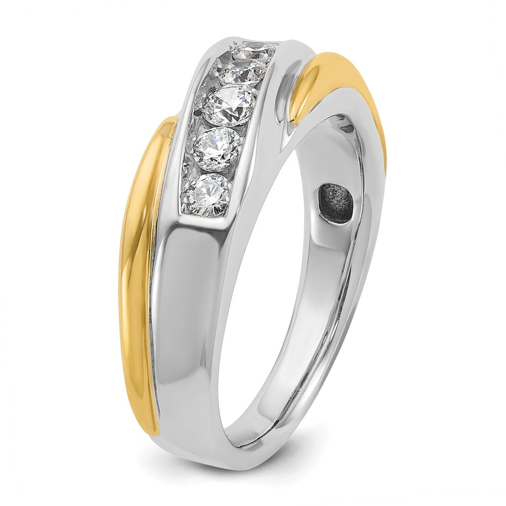 14k Two-tone Men's Polished and Grooved 5-Stone 1/2 Carat AA Quality Diamond Ring