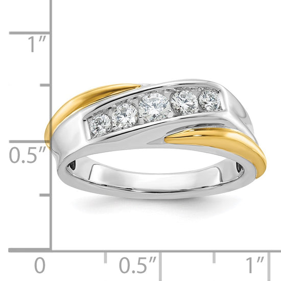 14k Two-tone Men's Polished and Grooved 5-Stone 1/2 Carat AA Quality Diamond Ring