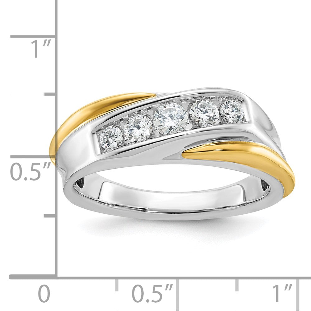 14k Two-tone Men's Polished and Grooved 5-Stone 1/2 Carat AA Quality Diamond Ring