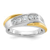 14k Two-tone Men's Polished and Grooved 5-Stone 1/2 Carat AA Quality Diamond Ring