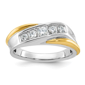 14k Two-tone Men's Polished and Grooved 5-Stone 1/2 Carat AA Quality Diamond Ring