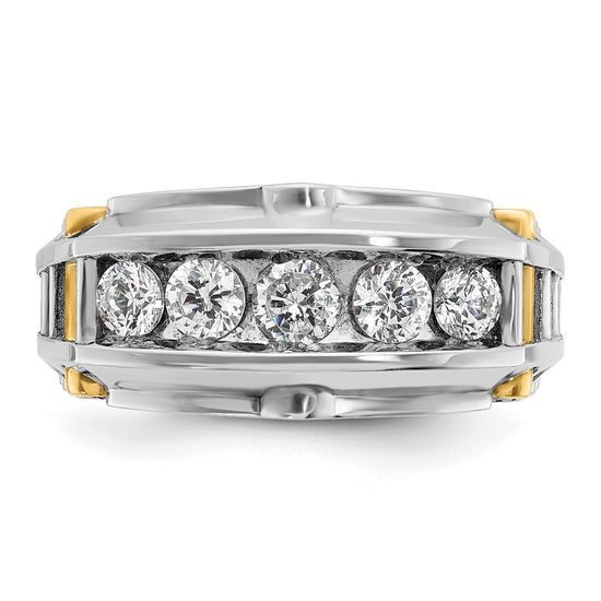 14k Two-tone Men's Polished and Textured 5-Stone 1 Carat AA Quality Diamond Ring