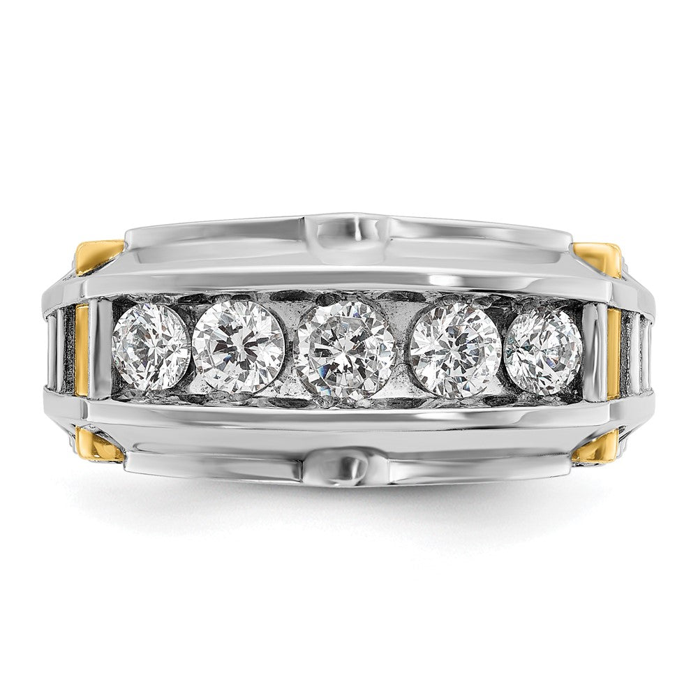 14k Two-tone Men's Polished and Textured 5-Stone 1 Carat AA Quality Diamond Ring