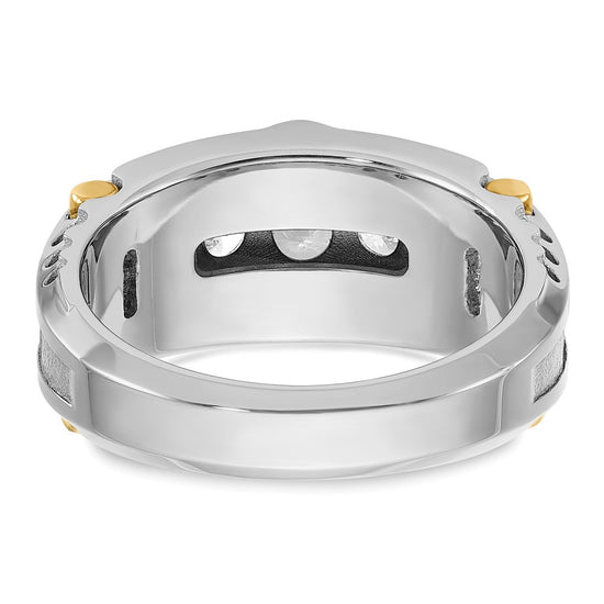 14k Two-tone Men's Polished and Textured 5-Stone 1 Carat AA Quality Diamond Ring