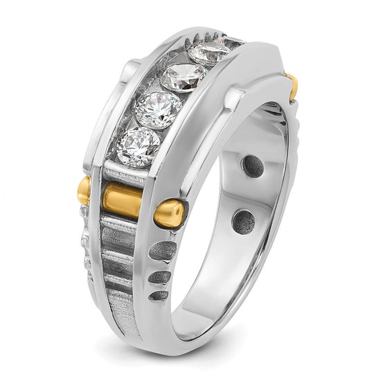 14k Two-tone Men's Polished and Textured 5-Stone 1 Carat AA Quality Diamond Ring