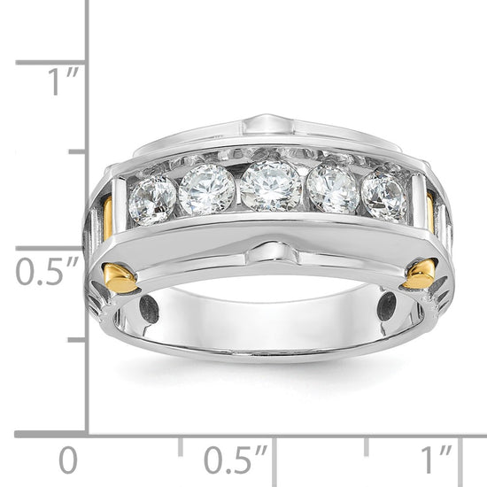 14k Two-tone Men's Polished and Textured 5-Stone 1 Carat AA Quality Diamond Ring