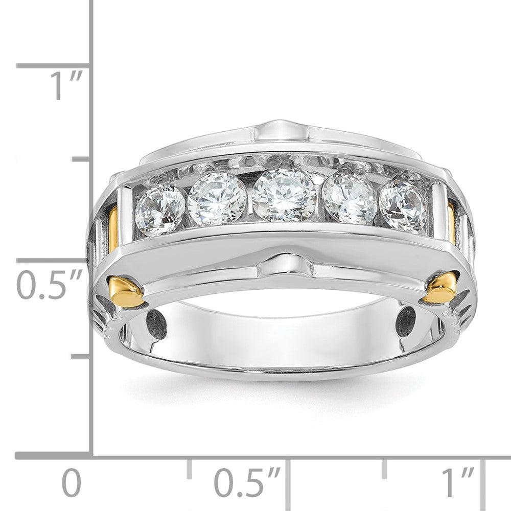 14k Two-tone Men's Polished and Textured 5-Stone 1 Carat AA Quality Diamond Ring