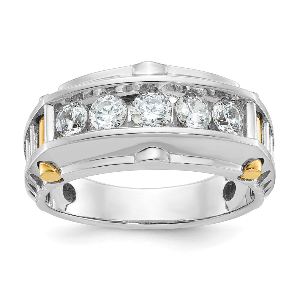 14k Two-tone Men's Polished and Textured 5-Stone 1 Carat AA Quality Diamond Ring