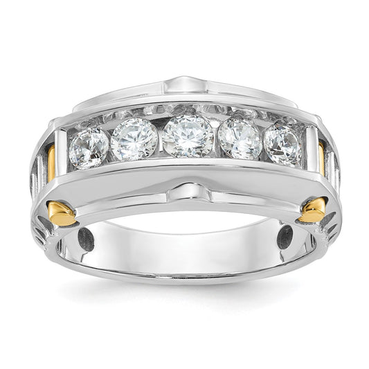 14k Two-tone Men's Polished and Textured 5-Stone 1 Carat AA Quality Diamond Ring